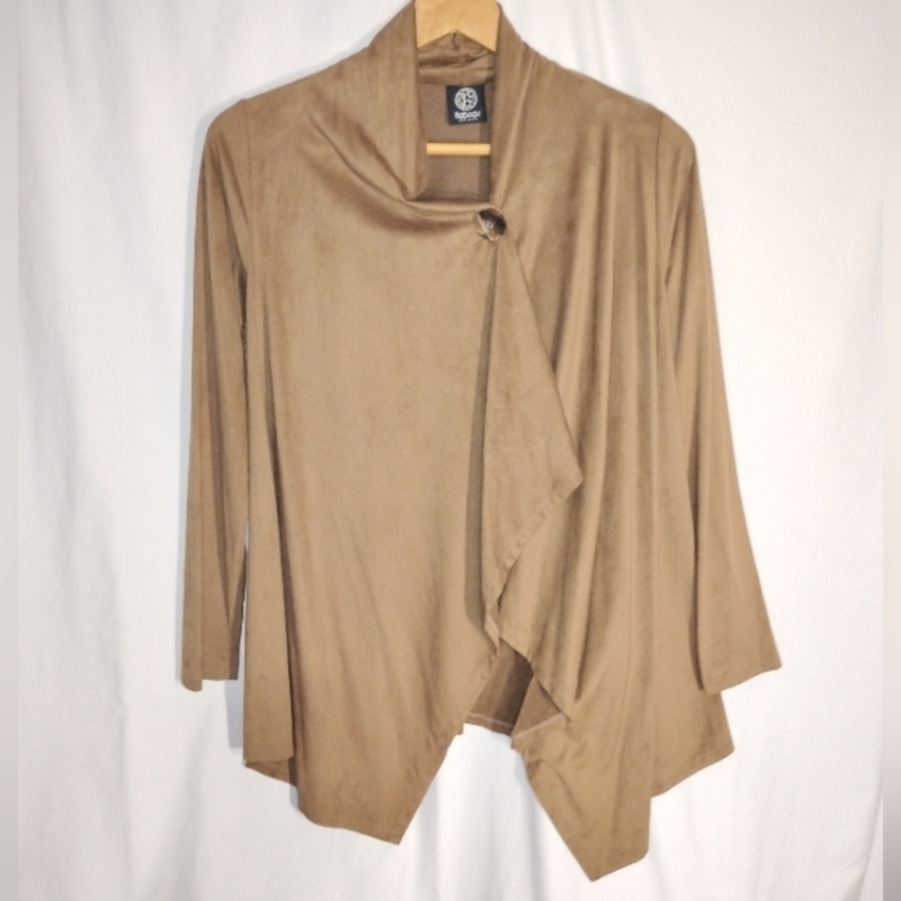 Bobeau Carmel Brown Asymmetrical Shrug with Waterfall Hemline